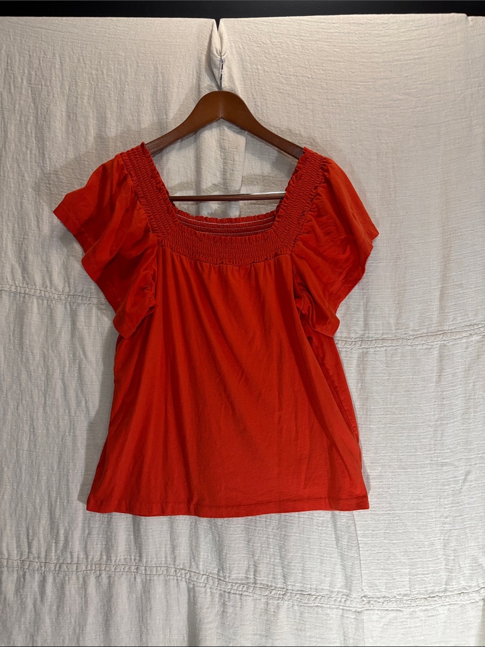 J. Crew Bright Burnt Orange Smocked Blouse 100% Cotton - Picture 5 of 8